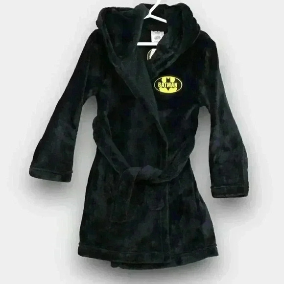 🎁4/$25 ~ NEW! BATMAN Plush Hooded Robe‎ shiny black belted kids 2T and XS(4/5) - Picture 1 of 5